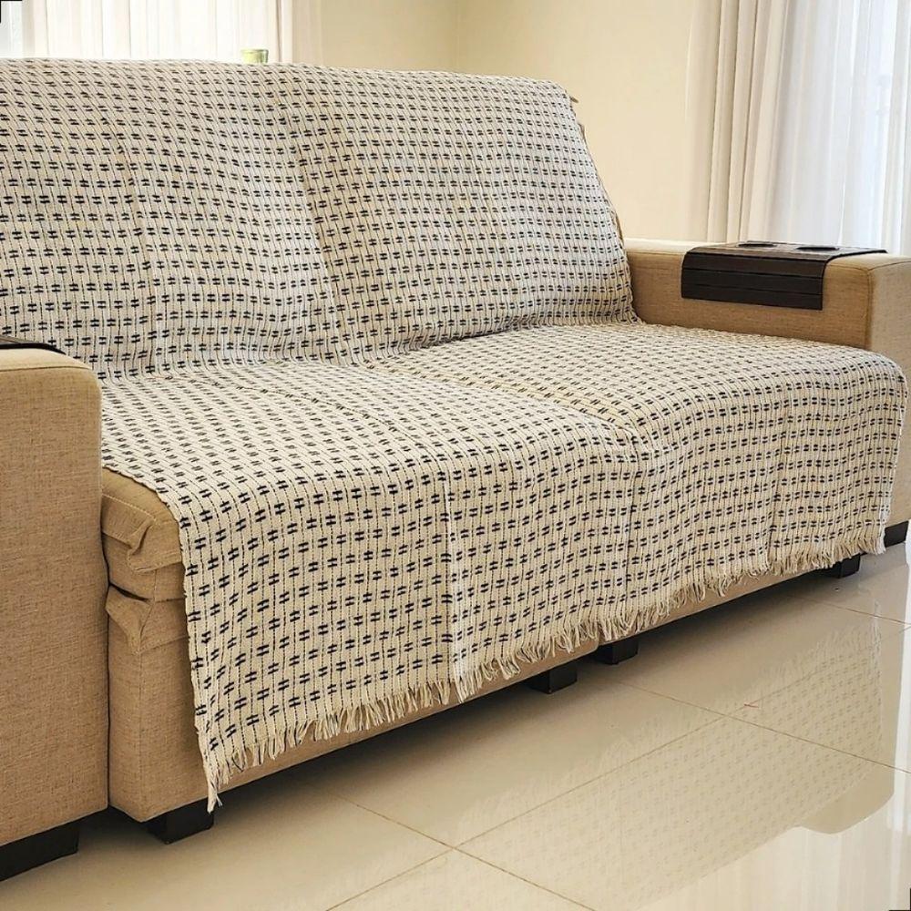02 Manta Para Sofá Ou Cama Grande 2,50x,180 De 2 E 3 Lugares Capa Protetora Para Sofa Gigante Algodão Cru-preto - 1