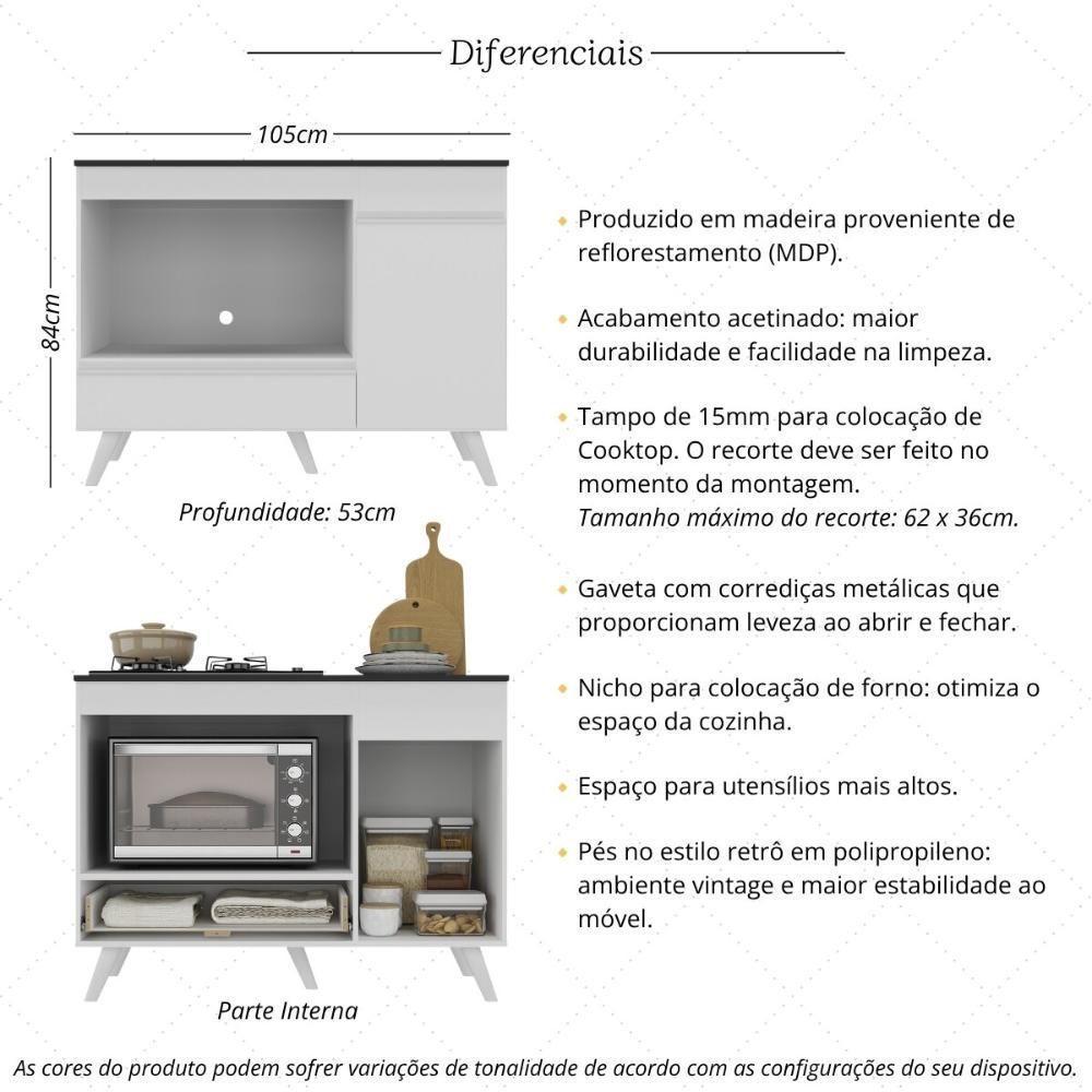 Balcão Para Cooktop E Forno 105cm 1 Porta 1 Gaveta Veneza Multimóveis Mp2258 - Branco - 3