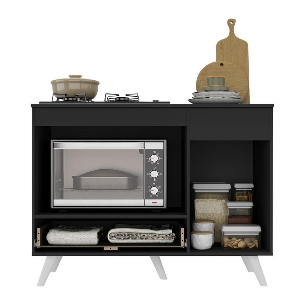 Balcão Para Cooktop E Forno 105cm 1 Porta 1 Gaveta Veneza Multimóveis Mp2258 - Preto/branco - 5