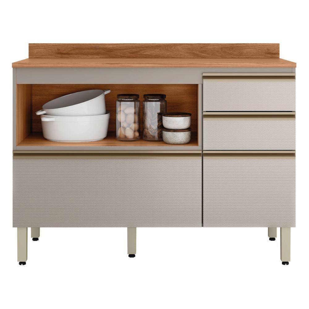 Balcao Com Tampo 4g 1p 120 Cm Mdf Proenca Nogueira Nude Prime Demartez Nogueira Nude Prime - 9