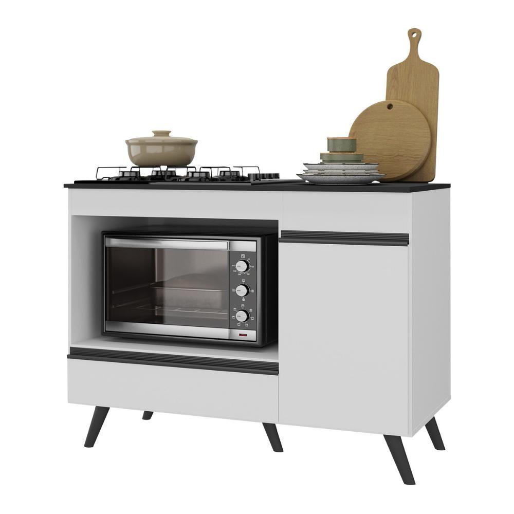 Balcão Para Cooktop E Forno 105cm 1 Porta 1 Gaveta Veneza Multimóveis Mp2258 - Branco/preto - 4