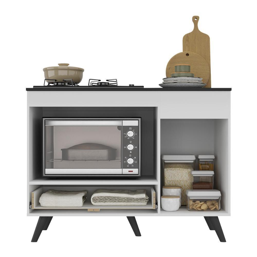 Balcão Para Cooktop E Forno 105cm 1 Porta 1 Gaveta Veneza Multimóveis Mp2258 - Branco/preto - 7