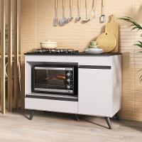 Balcão Para Cooktop E Forno 105cm 1 Porta 1 Gaveta Veneza Multimóveis Mp2258 - Branco/preto - 1