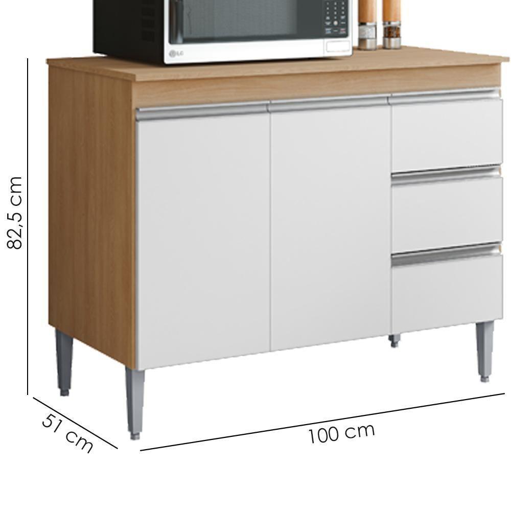 Balcao Com Tampo 2 Pt 3 G 100 Cm Andreia Reajl Moveis Amendoa Branco - 3