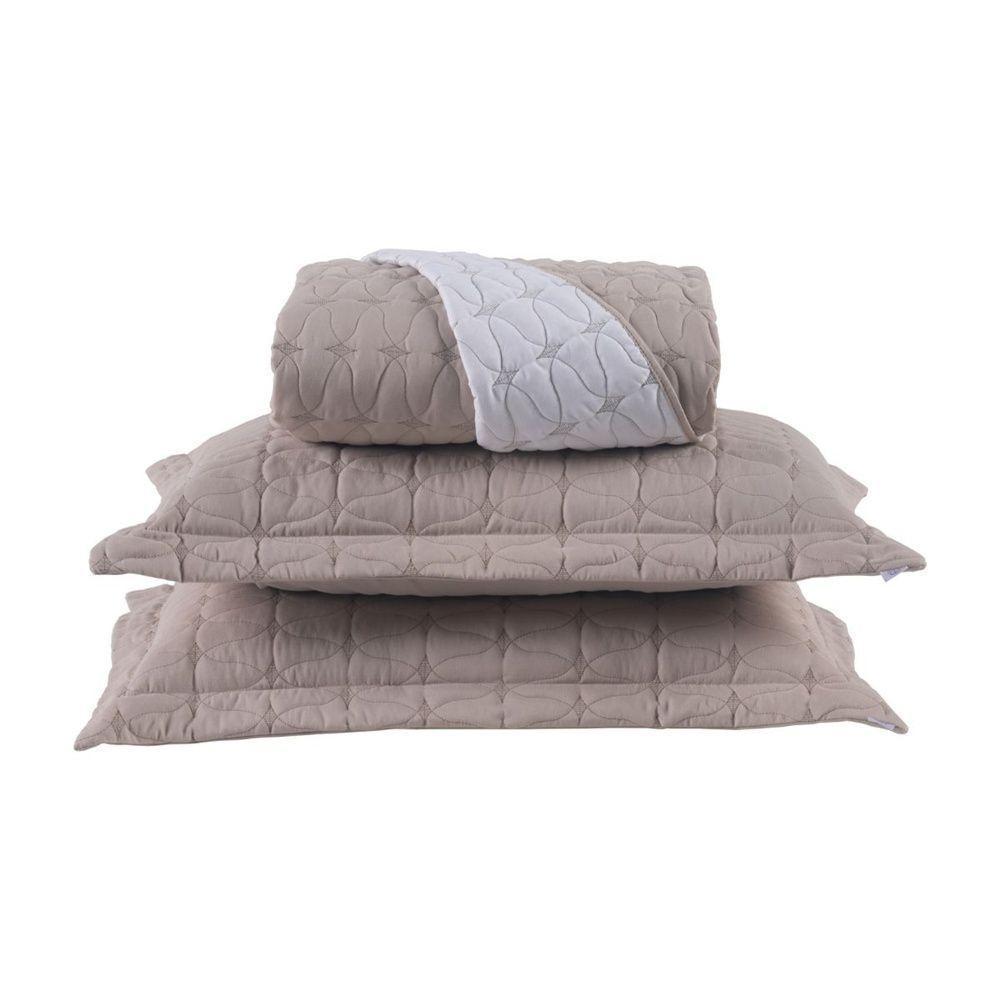 Cobre Leito 3 Peças Casal Percal 200 Fios Cristal 100% Poliéster - Avelã - 1