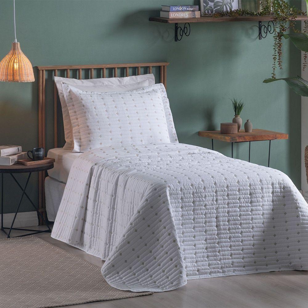 Cobre Leito 2 Peças Solteiro Percal 200 Fios Decor 100% Poliéster - Branco - 5