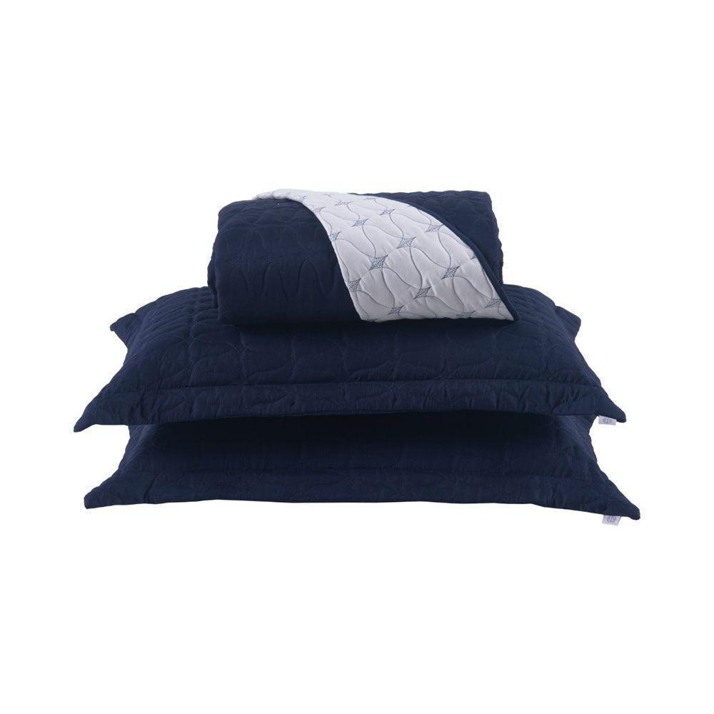 Cobre Leito 3 Peças Casal Percal 200 Fios Cristal 100% Poliéster - Azul Marinho - 1