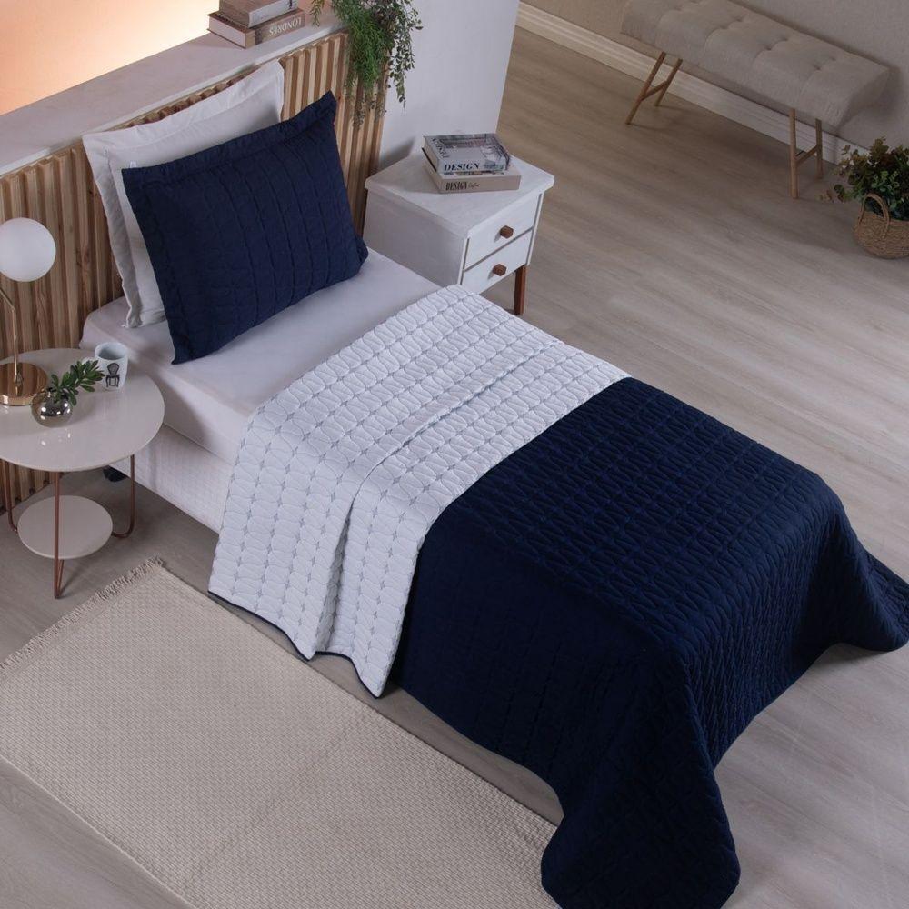 Cobre Leito 2 Peças Solteiro Percal 200 Fios Cristal 100% Poliéster - Azul Marinho - 3