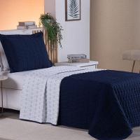 Cobre Leito 2 Peças Solteiro Percal 200 Fios Cristal 100% Poliéster - Azul Marinho - 2