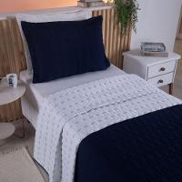 Cobre Leito 2 Peças Solteiro Percal 200 Fios Cristal 100% Poliéster - Azul Marinho - 4