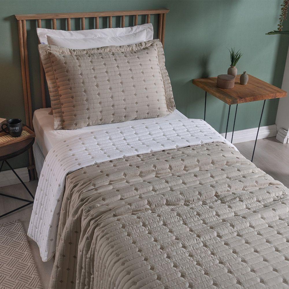 Cobre Leito 2 Peças Solteiro Percal 200 Fios Decor 100% Poliéster - Avelã - 3