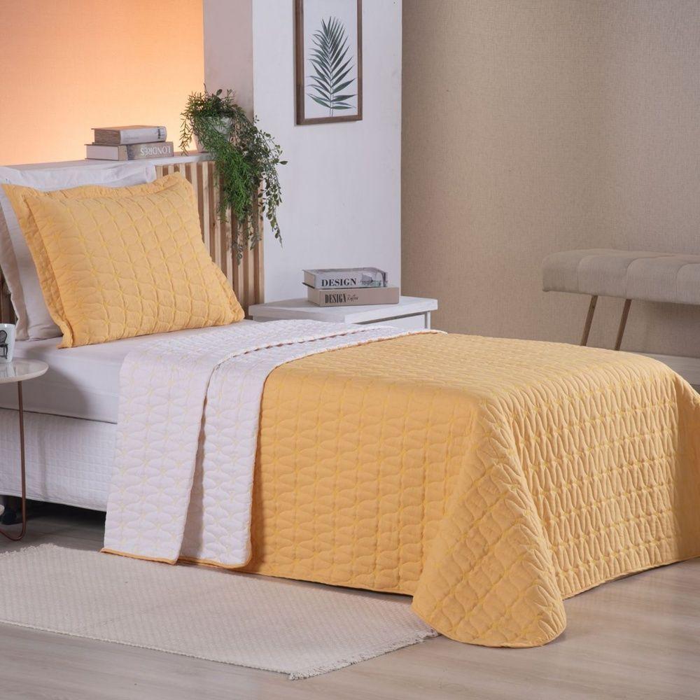 Cobre Leito 2 Peças Solteiro Percal 200 Fios Cristal 100% Poliéster - Amarelo - 4