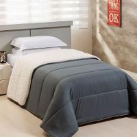 Coberdrom 1 Peça Solteiro Percal 200 Fios Com Sherpa Flupy 100% Poliéster - Chumbo - 1