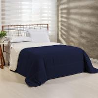 Coberdrom 1 Peça Queen Percal 200 Fios Com Sherpa Flupy 100% Poliéster - Marinho - 1