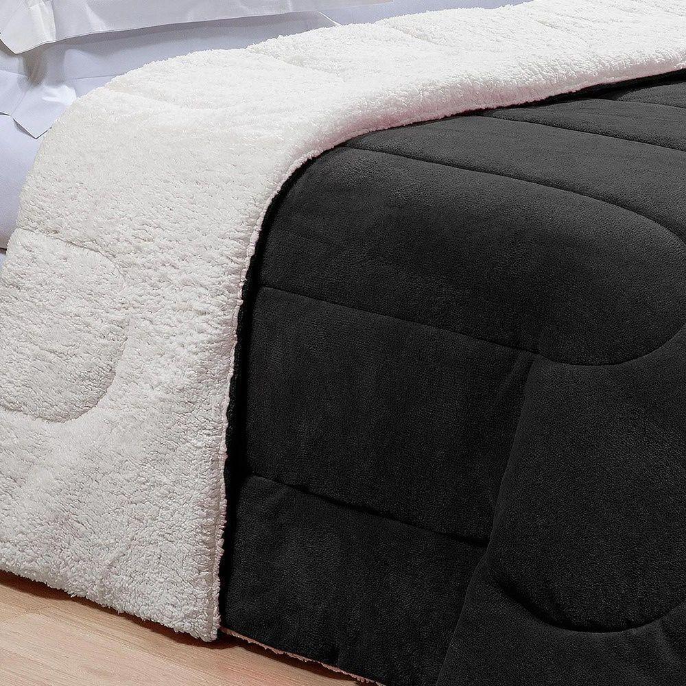 Coberdrom 1 Peça Solteiro Fleece Com Sherpa Noruega 100% Poliéster - Preto - 3