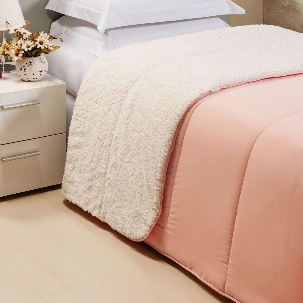 Coberdrom 1 Peça Solteiro Percal 200 Fios Com Sherpa Flupy 100% Poliéster - Rosa - 3