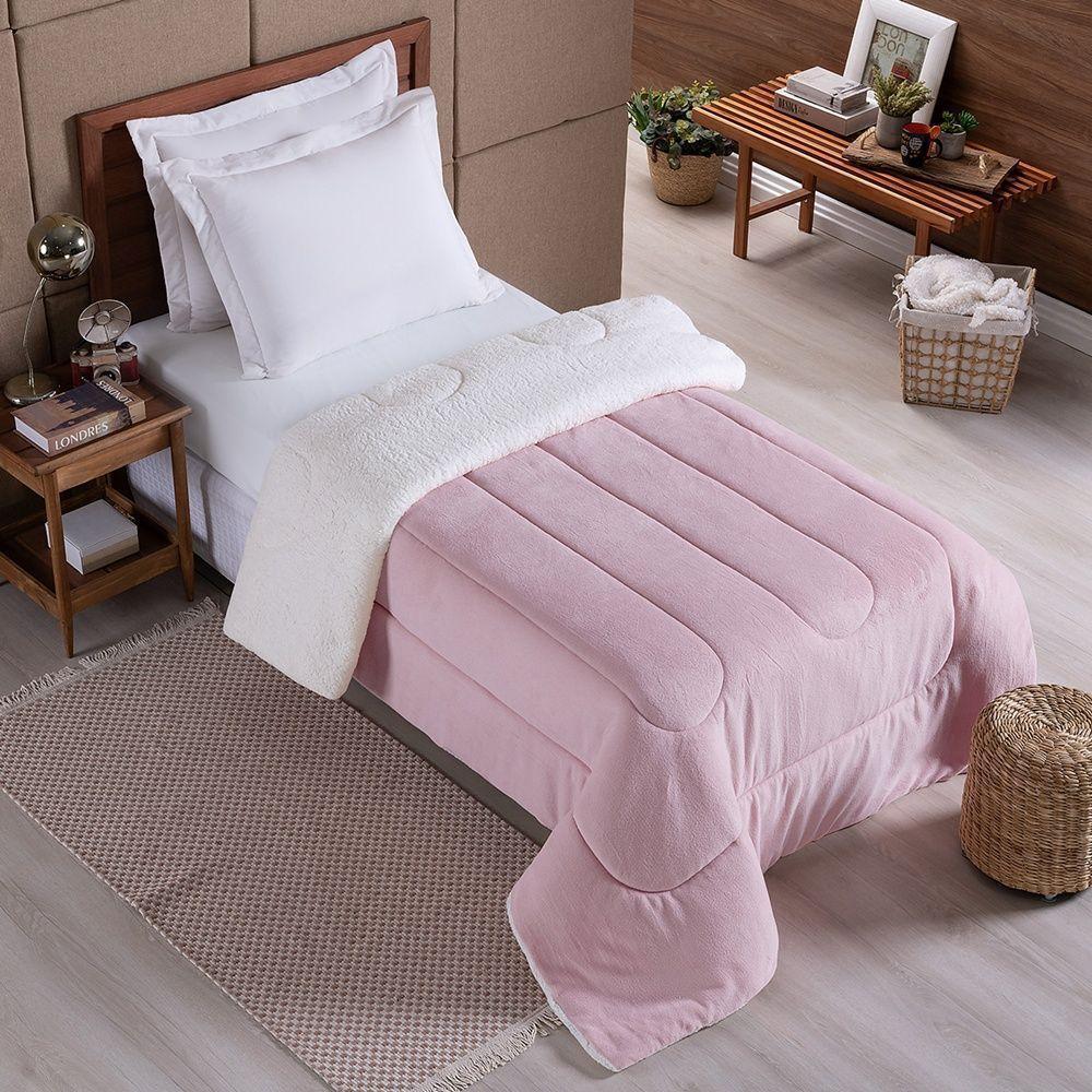Coberdrom 1 Peça Solteiro Fleece Com Sherpa Noruega 100% Poliéster - Rosa Velho - 3