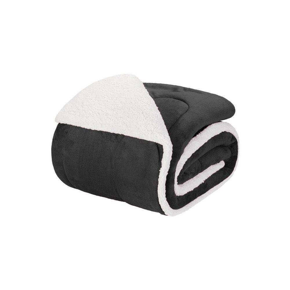 Coberdrom 1 Peça Solteiro Fleece Com Sherpa Noruega 100% Poliéster - Preto - 1