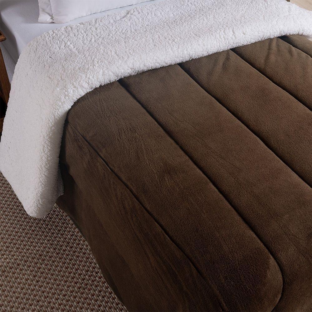 Coberdrom 1 Peça Solteiro Fleece Com Sherpa Noruega 100% Poliéster - Marrom - 3