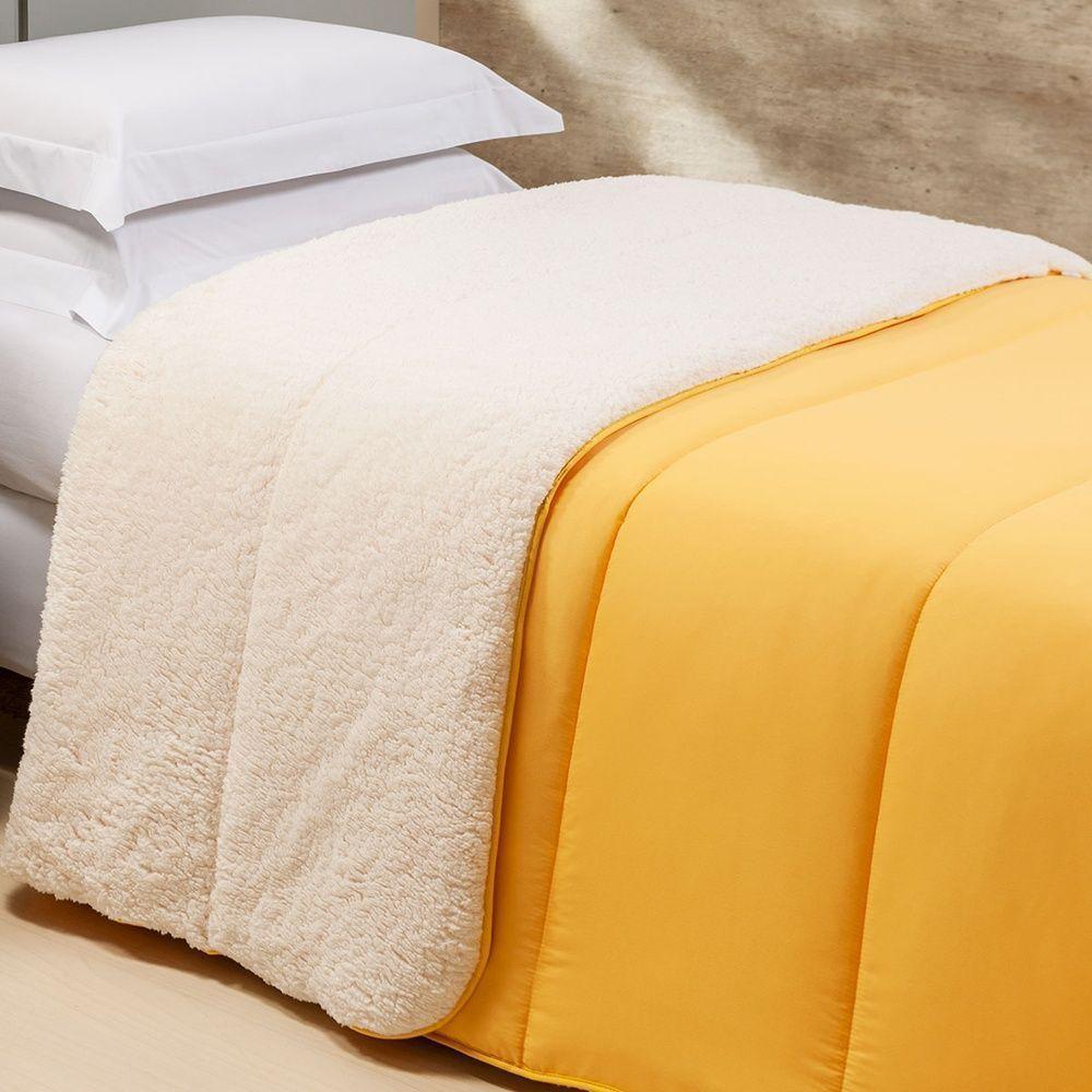 Coberdrom 1 Peça Solteiro Percal 200 Fios Com Sherpa Flupy 100% Poliéster - Amarelo - 2