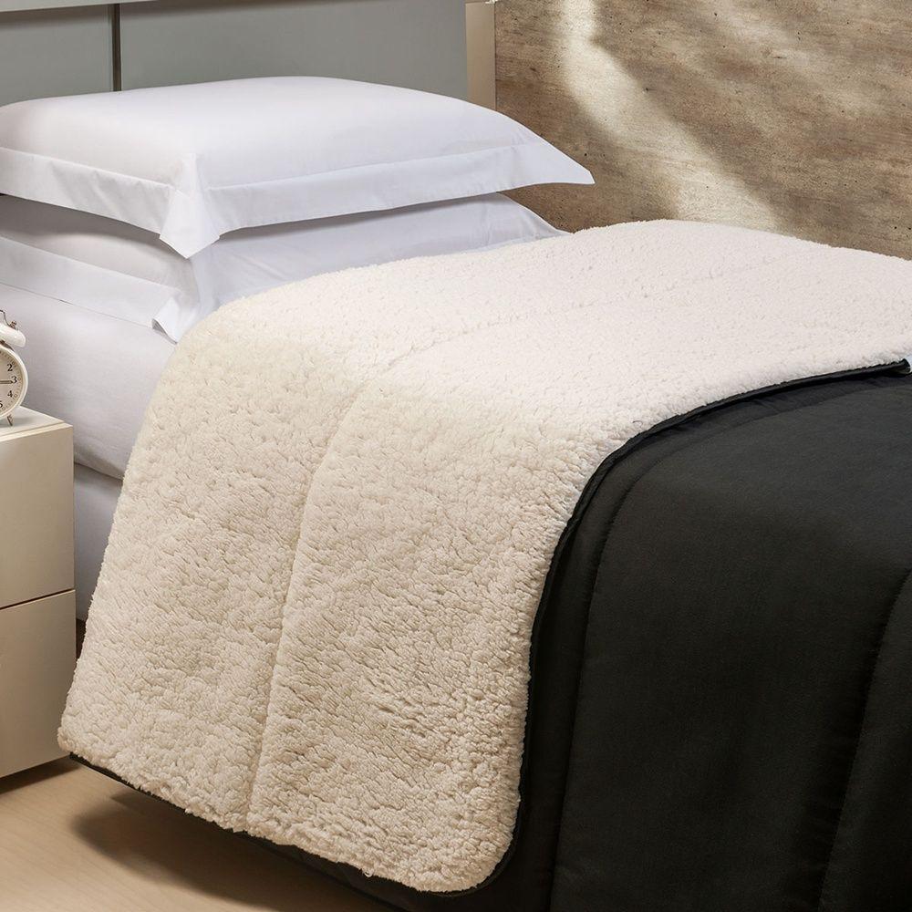 Coberdrom 1 Peça Solteiro Percal 200 Fios Com Sherpa Flupy 100% Poliéster - Preto - 3