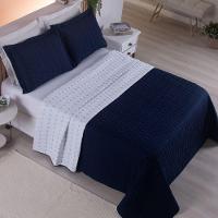 Cobre Leito 3 Peças Queen Percal 200 Fios Cristal 100% Poliéster - Azul Marinho - 3