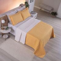 Cobre Leito 3 Peças Casal Percal 200 Fios Cristal 100% Poliéster - Amarelo - 2