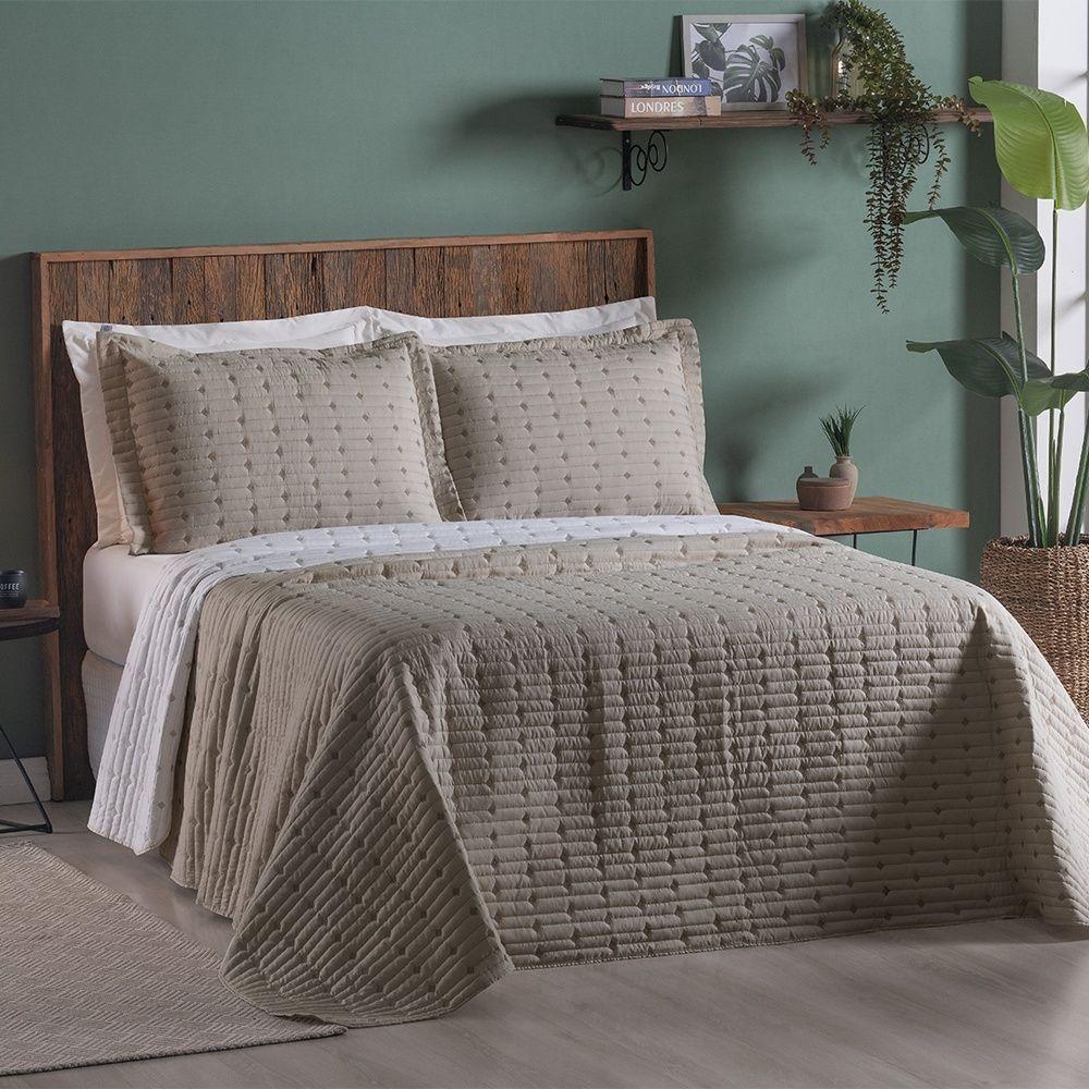 Cobre Leito 3 Peças Queen Percal 200 Fios Decor 100% Poliéster - Avelã - 2