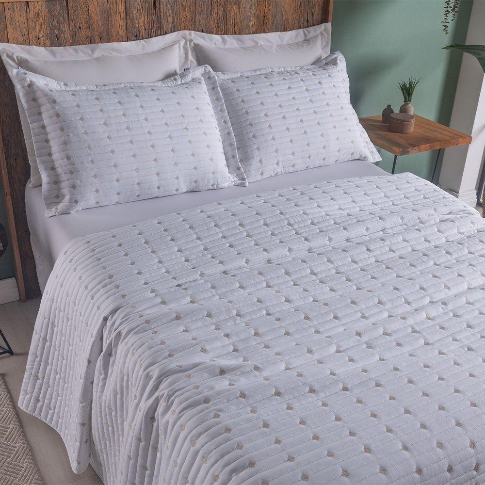 Cobre Leito 3 Peças King Percal 200 Fios Decor 100% Poliéster - Branco - 4
