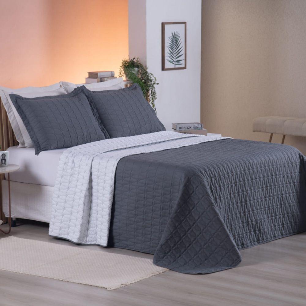 Cobre Leito 3 Peças Queen Percal 200 Fios Cristal 100% Poliéster - Grafite - 4