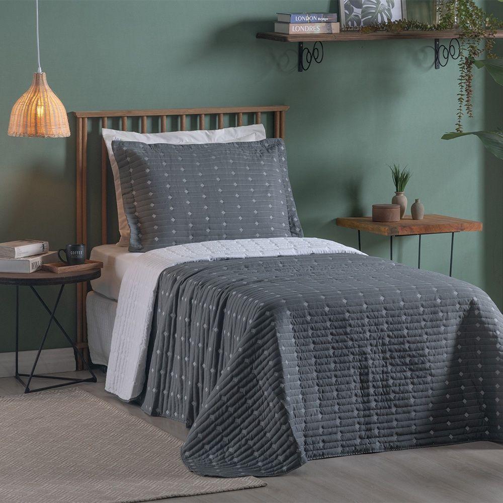 Cobre Leito 2 Peças Solteiro Percal 200 Fios Decor 100% Poliéster - Grafite - 4