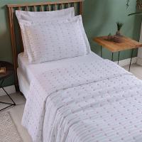 Cobre Leito 2 Peças Solteiro Percal 200 Fios Decor 100% Poliéster - Branco/pink