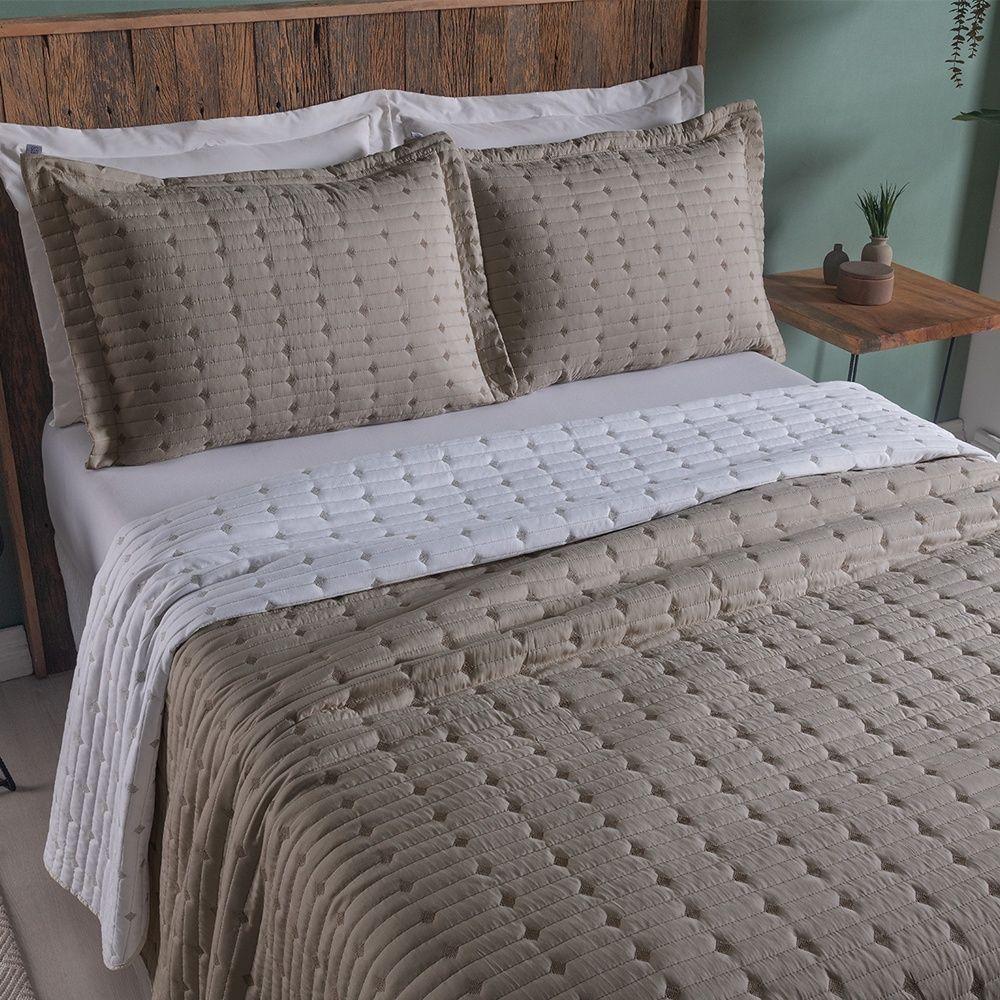 Cobre Leito 3 Peças Casal Percal 200 Fios Decor 100% Poliéster - Avelã - 3