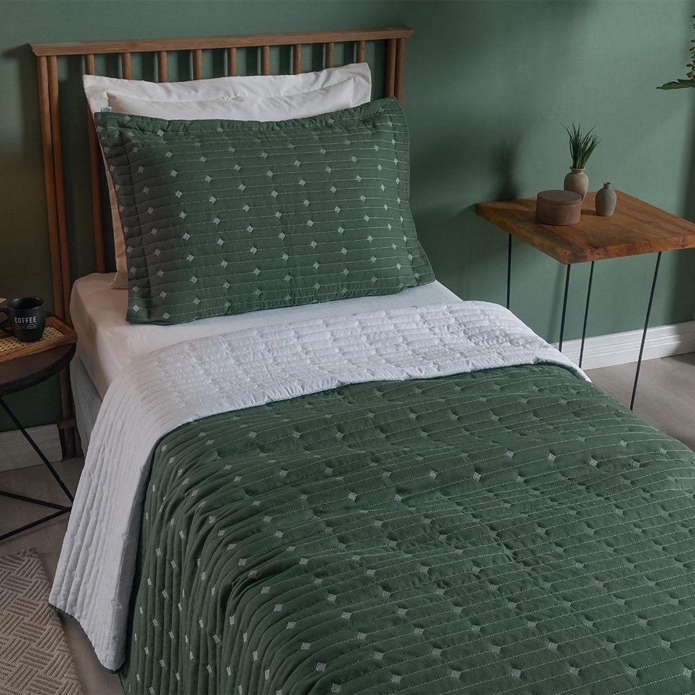 Cobre Leito 2 Peças Solteiro Percal 200 Fios Decor 100% Poliéster - Verde - 2
