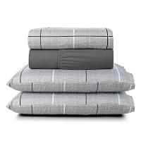 Jogo Cama Lençol Casa Scarpa Celi Queen Micropercal Estampado 200 Fios 4 Peças Xadrez Grid Cinza - 1