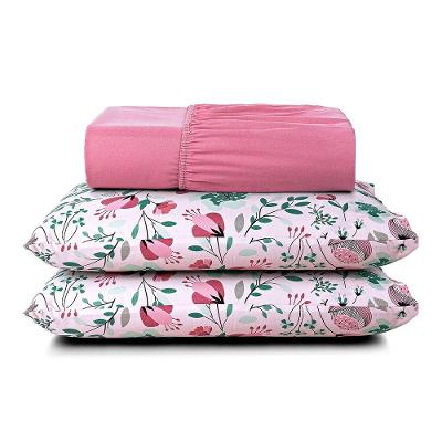 Jogo Cama Lençol Casa Scarpa Celi Queen Micropercal Estampado 200 Fios 3 Peças Bothanica Floral Rosa