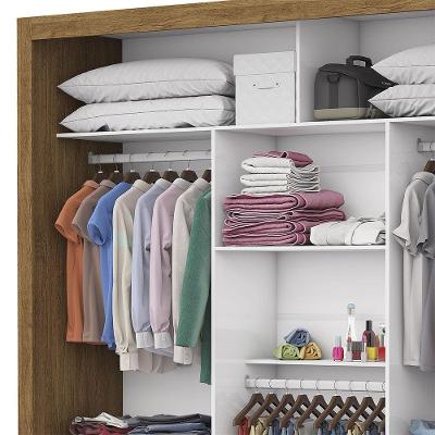 Guarda Roupa Casal Melissa 3 Portas de Correr 4 Gavetas Cinamomo- branco