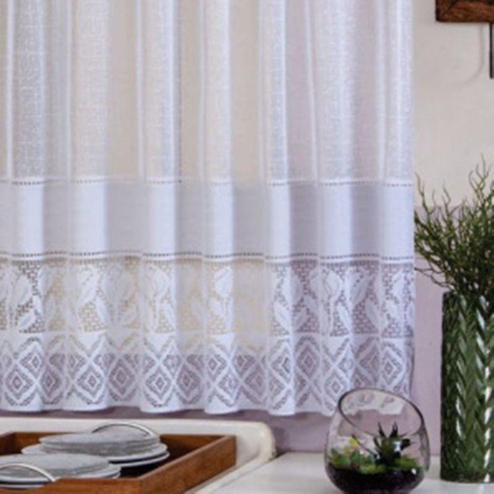 Cortina De Cozinha Bella Janela Renda Com Bandô 2,20m X 1,25m 100% Poliéster - Branca - 2