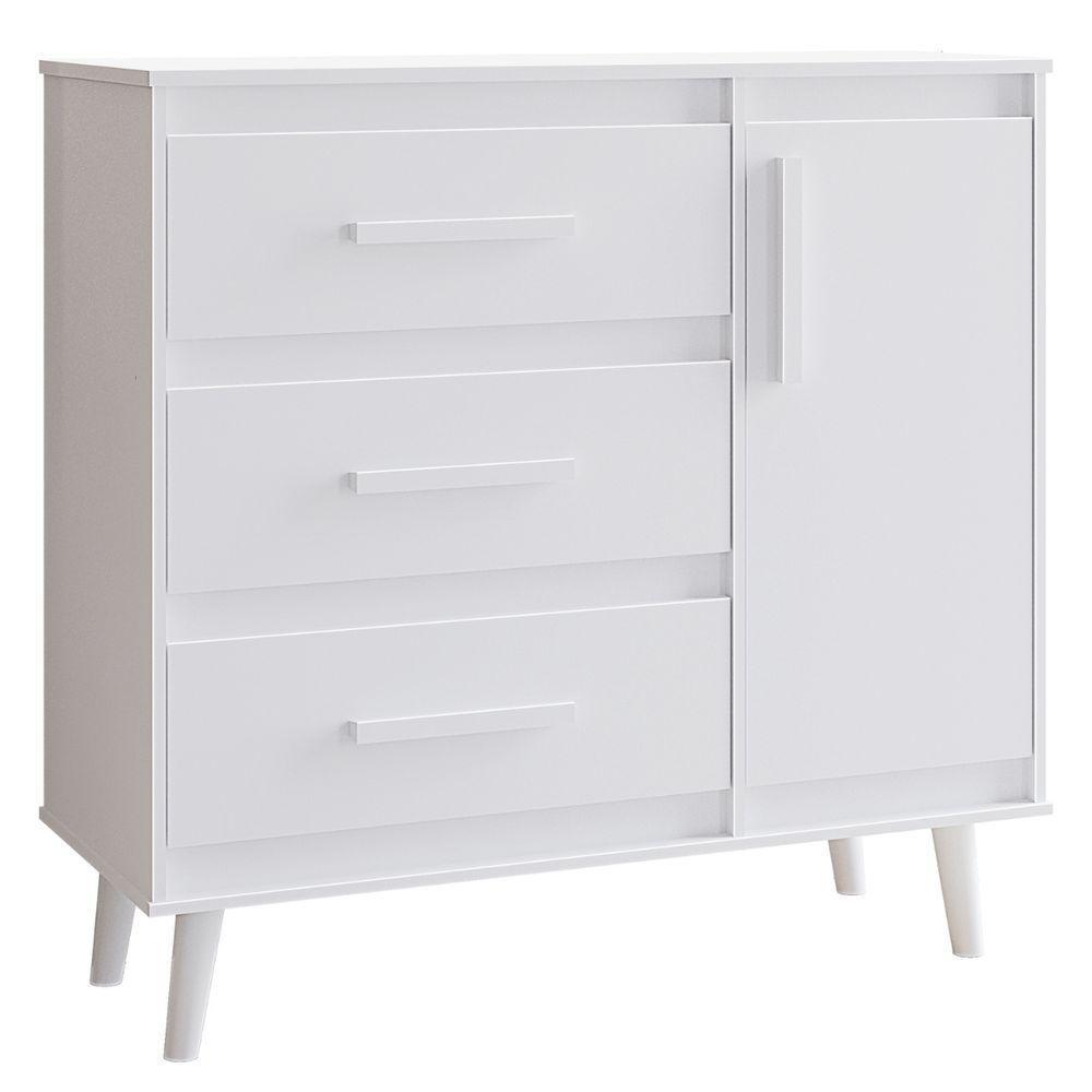 Cômoda Sapateira Mila 1 Porta 3 Gavetas Branco Moblis - 1
