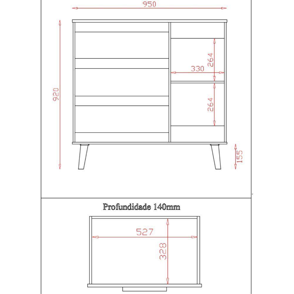 Cômoda Sapateira Mila 1 Porta 3 Gavetas Branco Moblis - 4