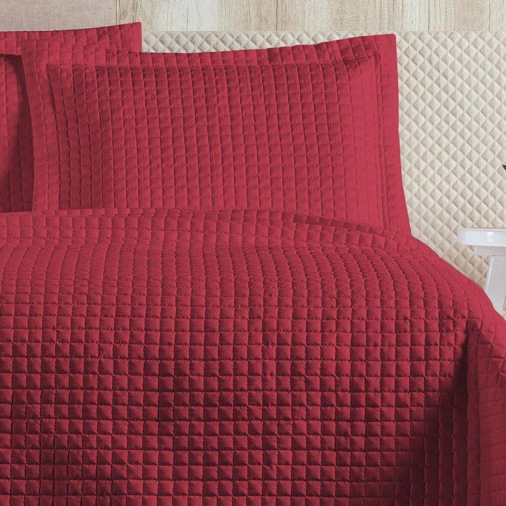 Cobre Leito 3 Peças Queen Percal 200 Fios Plata 100% Poliéster - Vermelho - 2