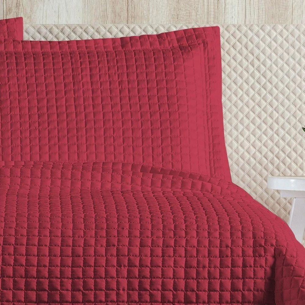 Cobre Leito 3 Peças Queen Percal 200 Fios Plata 100% Poliéster - Vermelho - 3