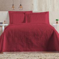 Cobre Leito 3 Peças Queen Percal 200 Fios Plata 100% Poliéster - Vermelho - 1