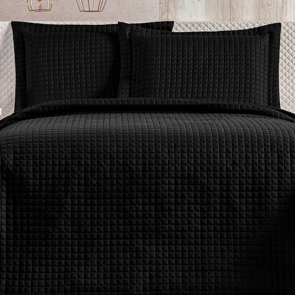 Cobre Leito 3 Peças Queen Percal 200 Fios Plata 100% Poliéster - Preto - 3