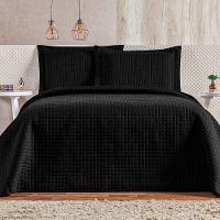 Cobre Leito 3 Peças Queen Percal 200 Fios Plata 100% Poliéster - Preto - 1