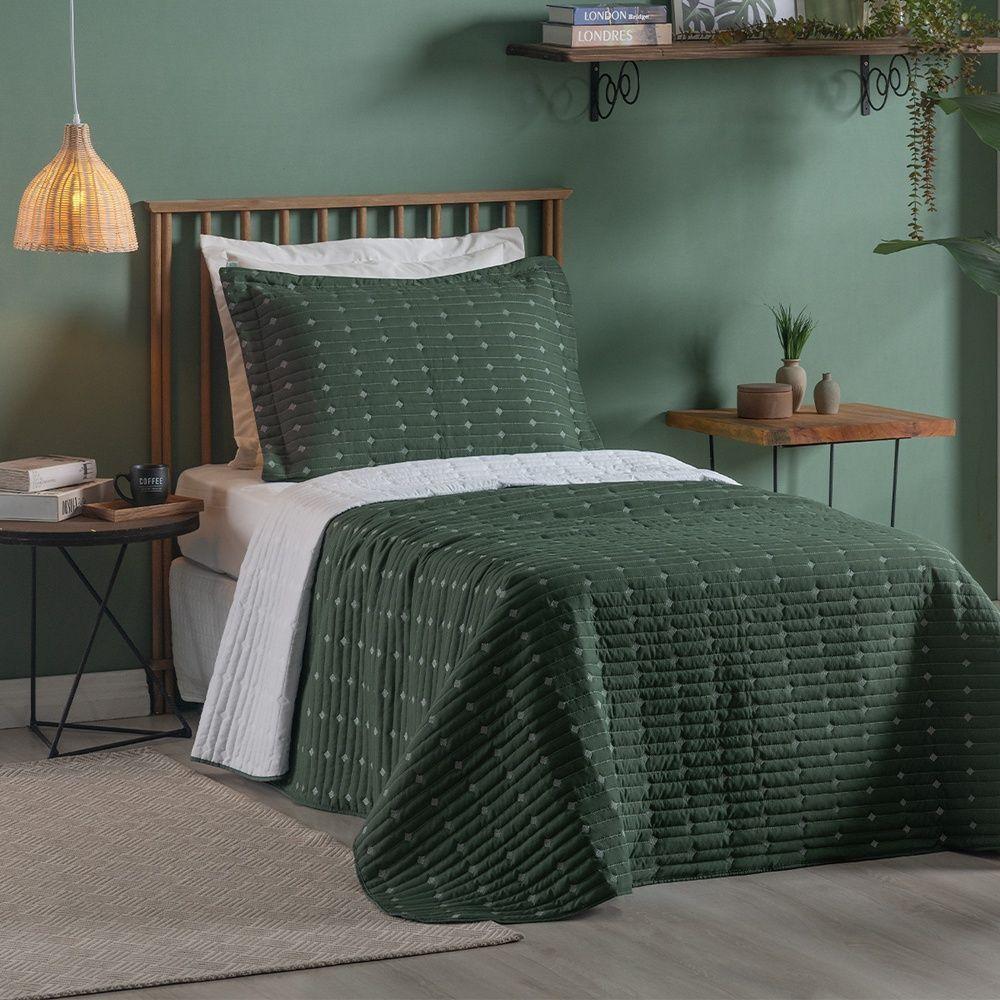 Cobre Leito 2 Peças Solteiro Percal 200 Fios Decor 100% Poliéster - Verde - 4