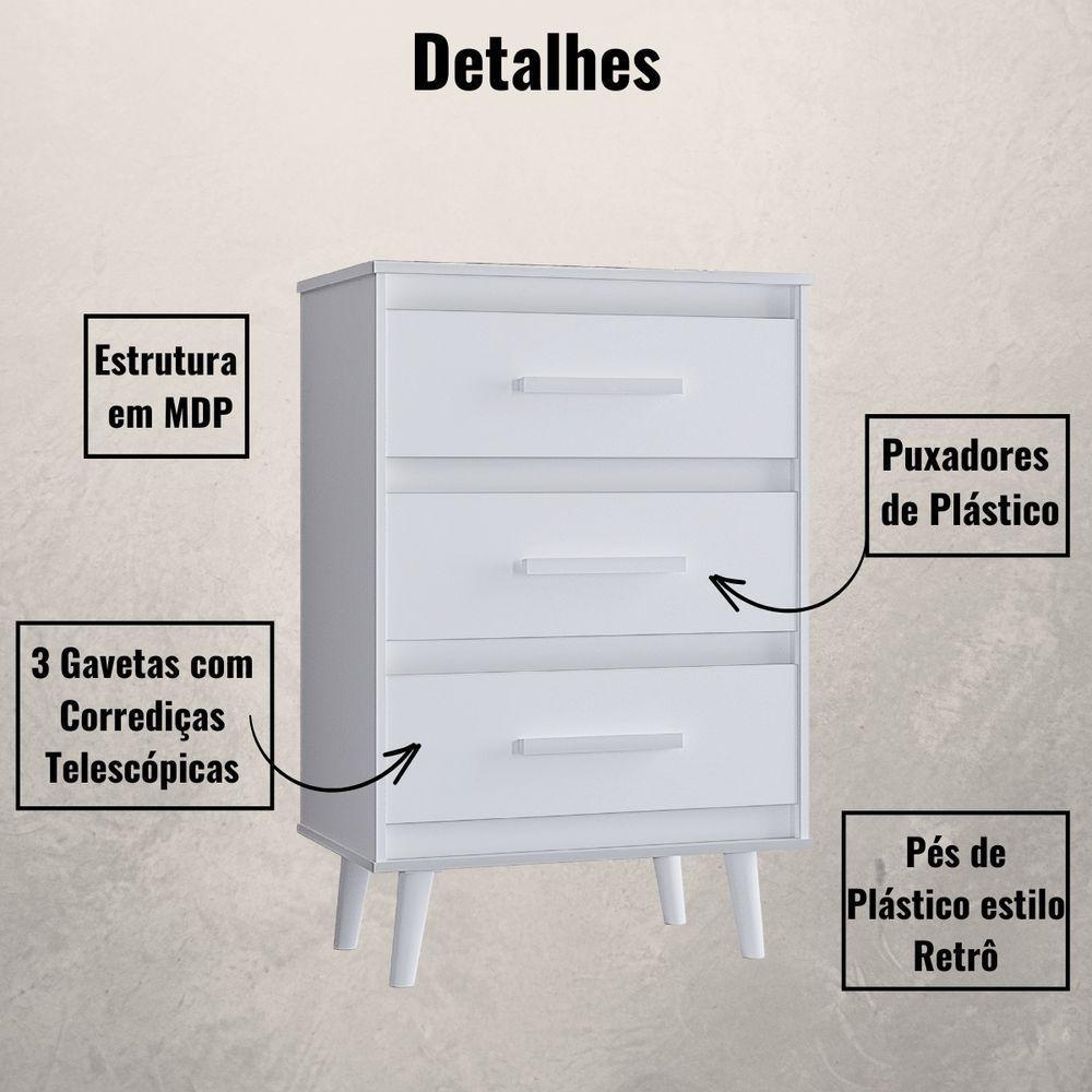 Cômoda Mila 3 Gavetas Branco Moblis - 3
