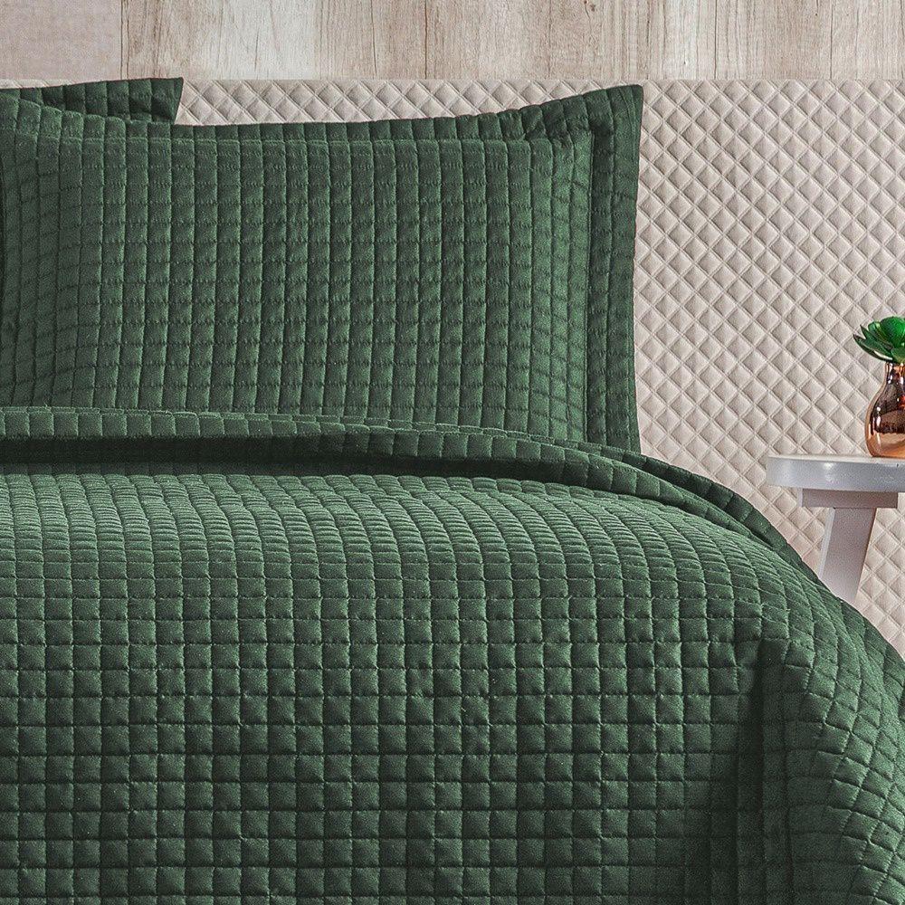 Cobre Leito 3 Peças Queen Percal 200 Fios Plata 100% Poliéster - Verde Militar - 2