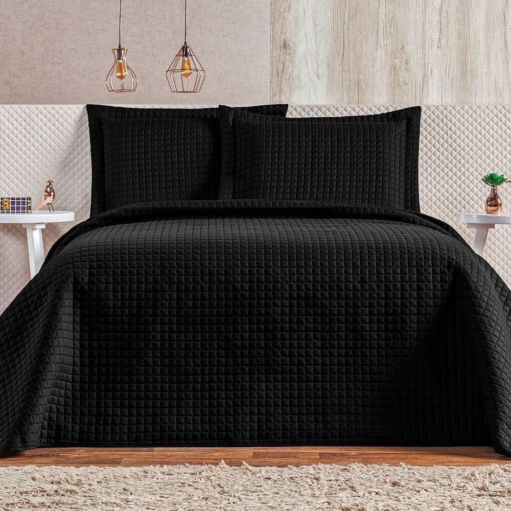 Cobre Leito 3 Peças Queen Percal 200 Fios Plata 100% Poliéster - Preto - 1