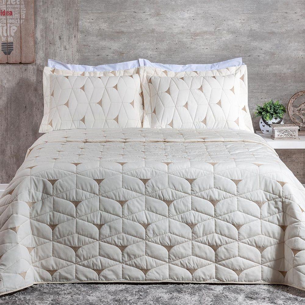 Cobre Leito 3 Peças Casal Percal 180 Fios Berlim 60% Algodão 40% Poliéster - Palha - 1